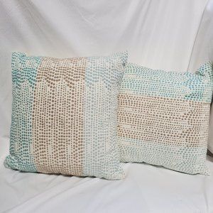 Set of 2 Dotted Accent Pillows - tan and mint